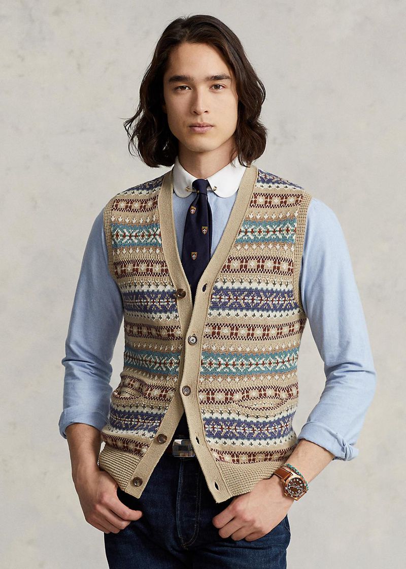 ポロ ラルフ ローレン セーター メンズ ブラウン Fair Isle Button-front ジャンパー Waistコート KVPZX9273